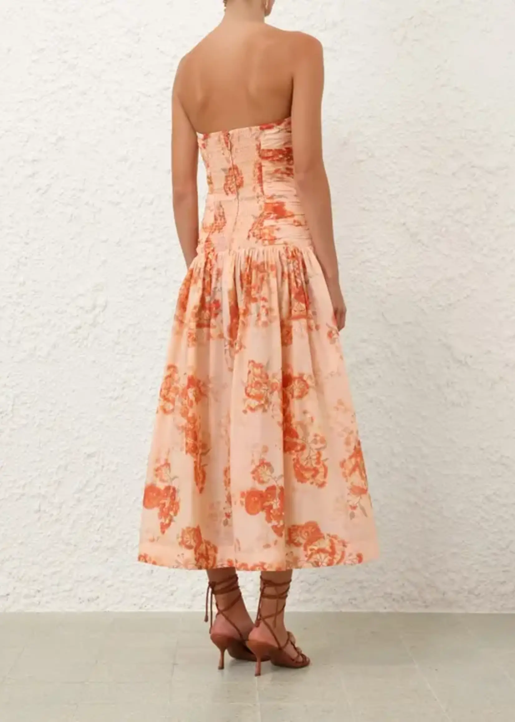 ZIMMERMANN CASCADIAN STRAPLESS MIDI DRESS