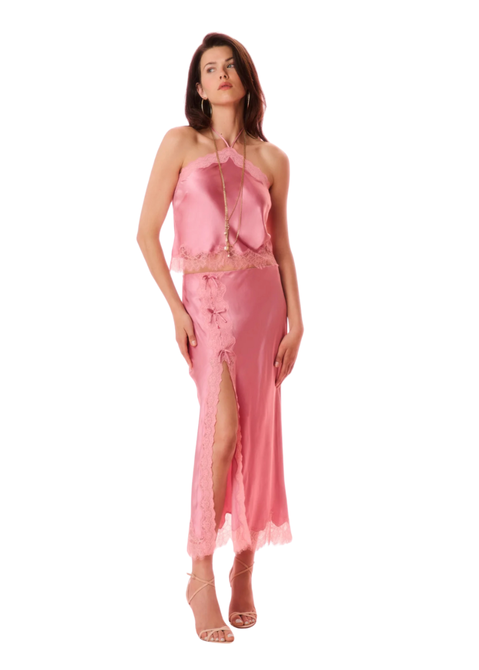 LOVE SHACK FANCY CALDER SILK SLIP SKIRT