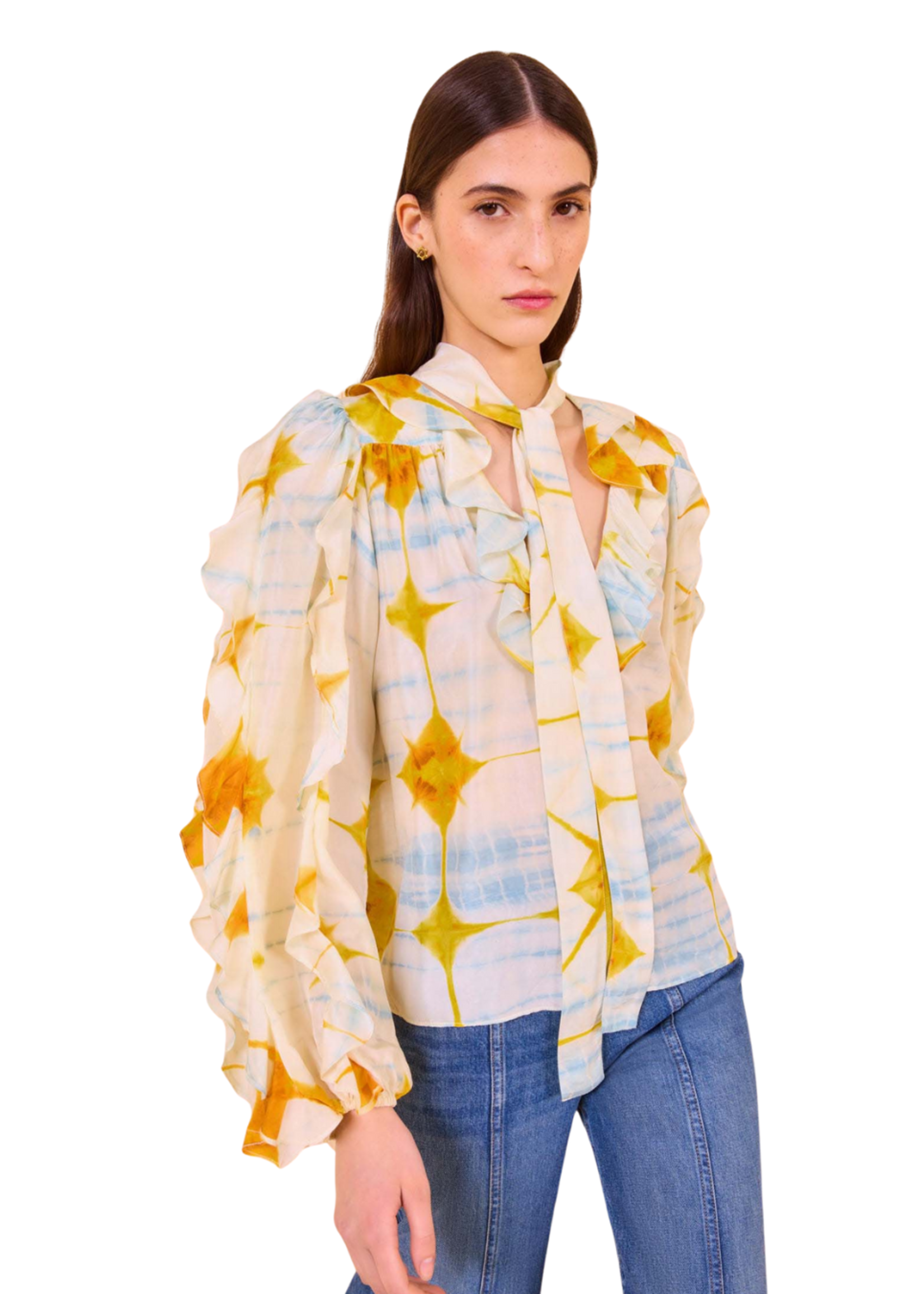 ULLA JOHNSON ABELIE NECKTIE LONG SLEEVE BLOUSE