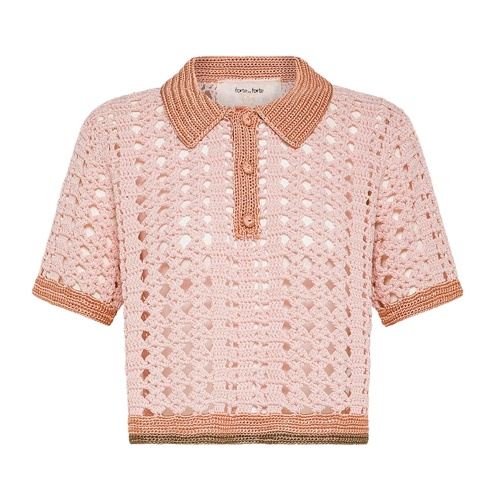 FORTE FORTE CABLE LUX HANDMADE CROCHET CROPPED POLO