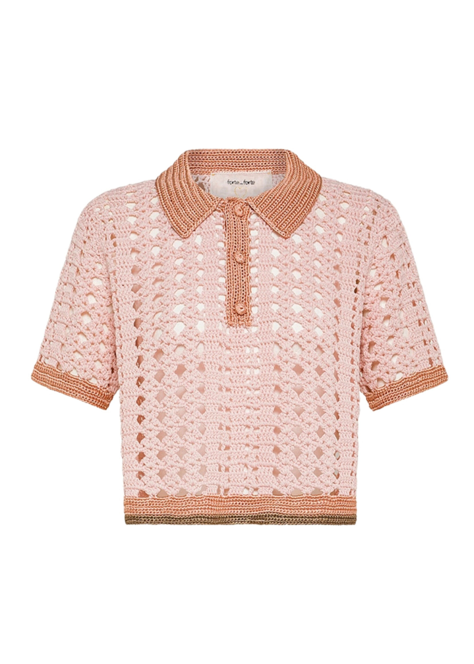 FORTE FORTE CABLE LUX HANDMADE CROCHET CROPPED POLO