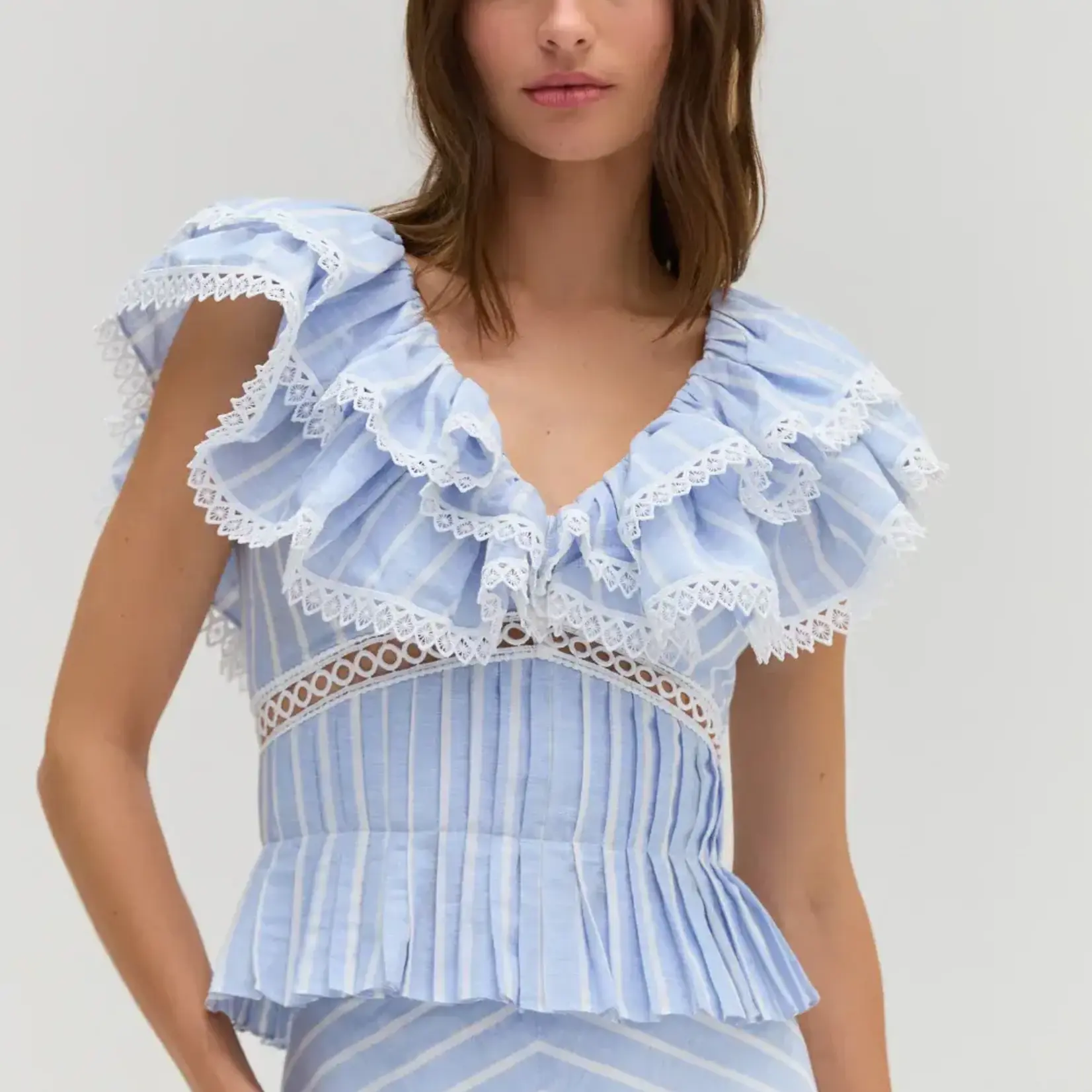 PAT BO MARINE LINEN PEPLUM TOP