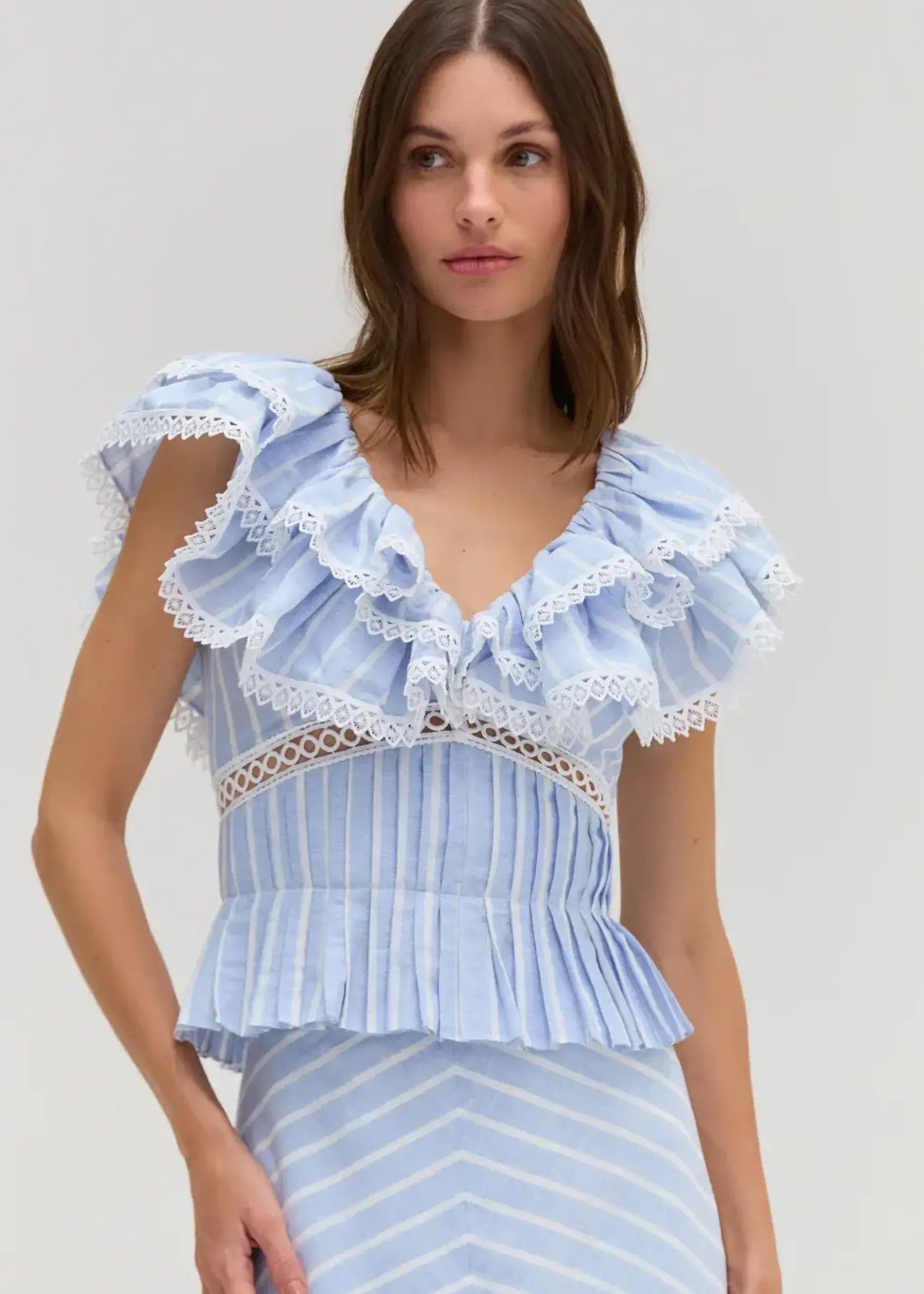 PAT BO MARINE LINEN PEPLUM TOP