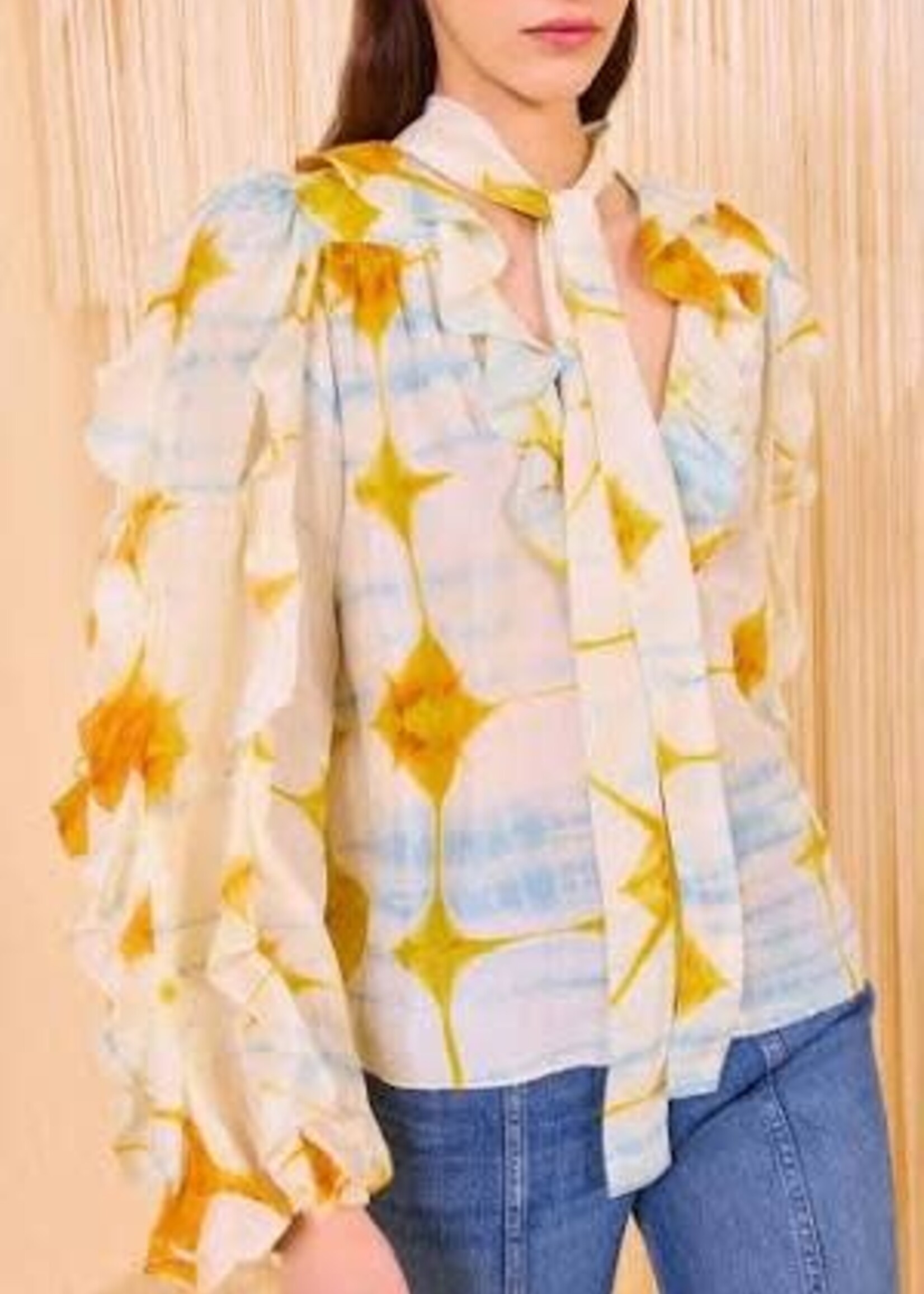 ULLA JOHNSON ABELIE NECKTIE LONG SLEEVE BLOUSE