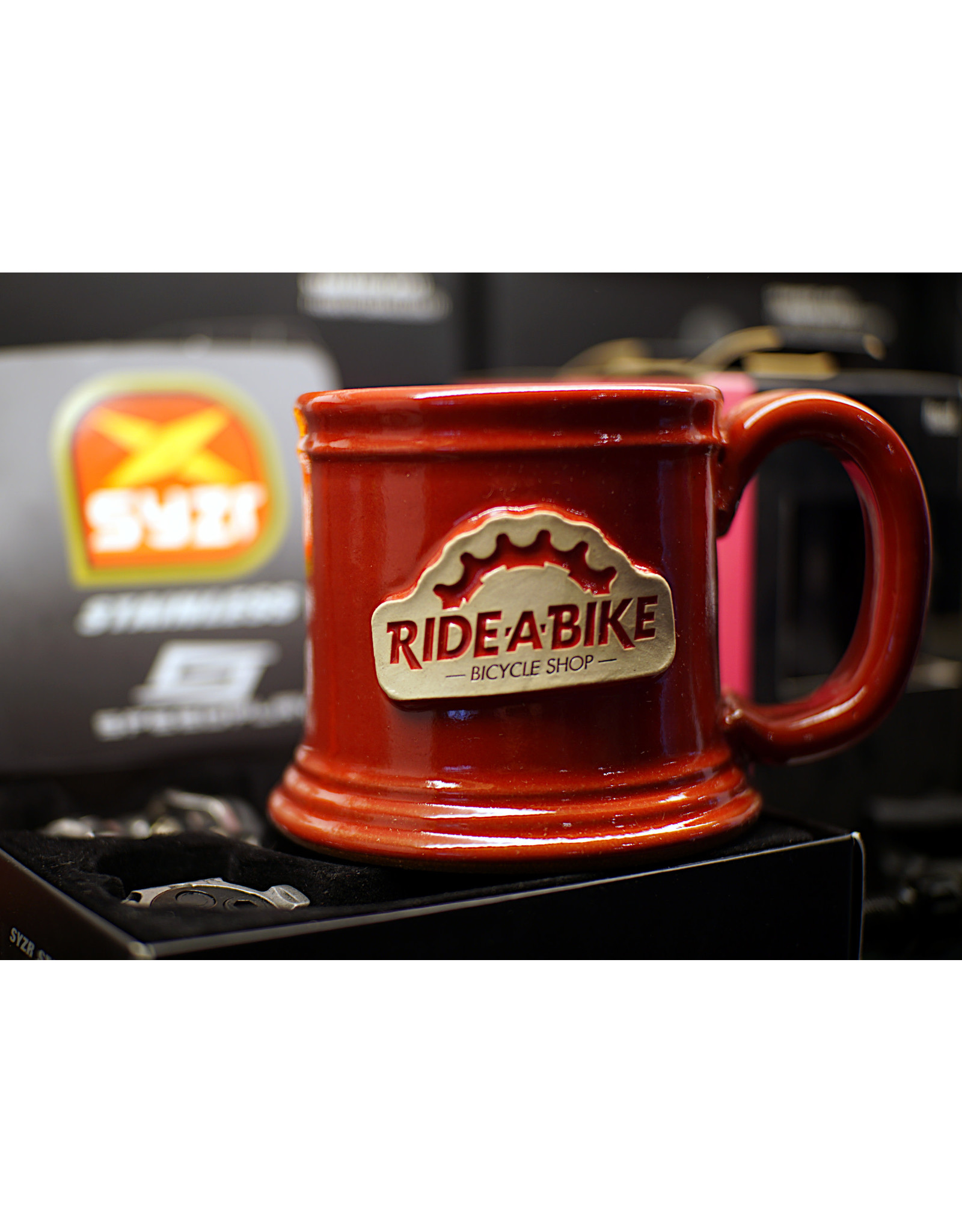 2020 Ride-A-Bike Coffee Mug; 12oz; Red; (Tom's Mug) - Ride-A-Bike Bicycle Shop -- Gastonia, NC