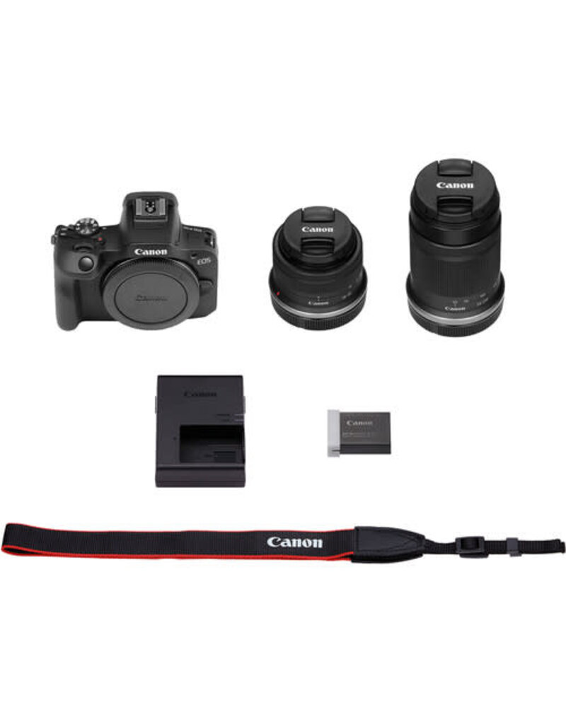  Canon EOS R100 Mirrorless Camera with 18-45mm and 55-210mm  Lenses Kit (6052C022) + Bag + 64GB Card + LPE17 Battery + Charger + Card  Reader + Flex Tripod + Cleaning Kit + Memory Wallet (Renewed) : Electronics