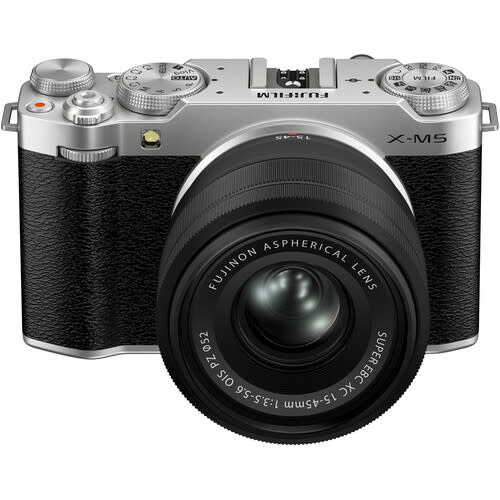FUJIFILM X-M5 Mirrorless Camera Body, Silver with XC15-45mmF3.5