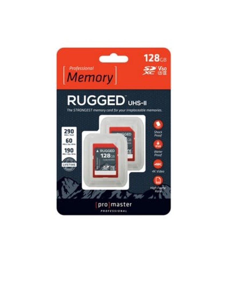 Promaster SDXC 128GB Rugged™ UHS-II V60 Memory Card - 2 Pack
