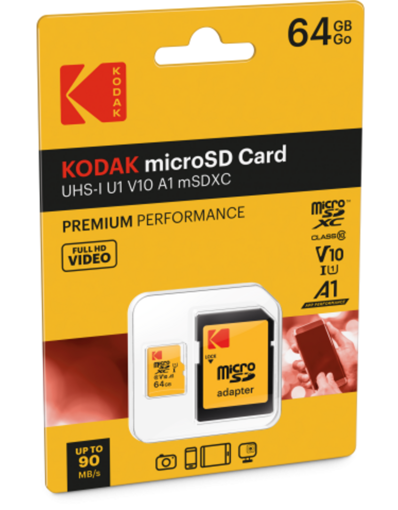 Kodak KODAK 64GB Class 10 UHS-I U1 MicroSDHC Card with Adapter