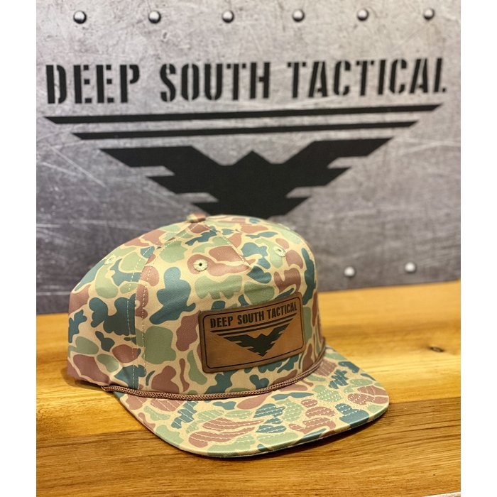 DST - Leather Patch Rope Hat - Green/Brown CAMO