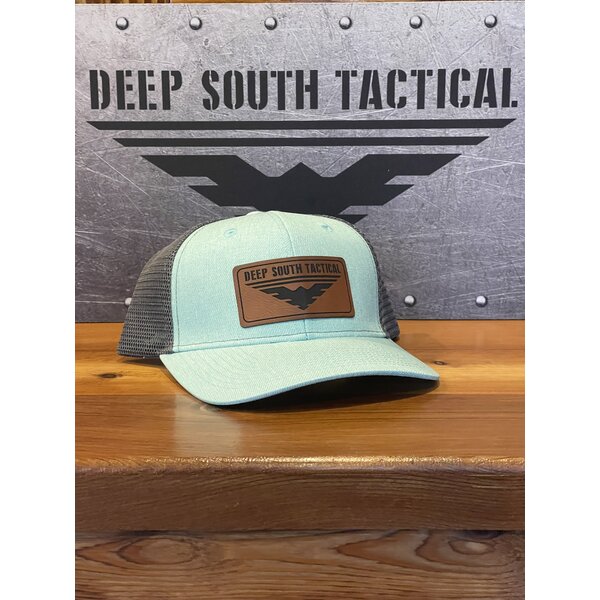 DST - Lost Hat Co. Slate Turquoise Leather Patch Trucker Hat