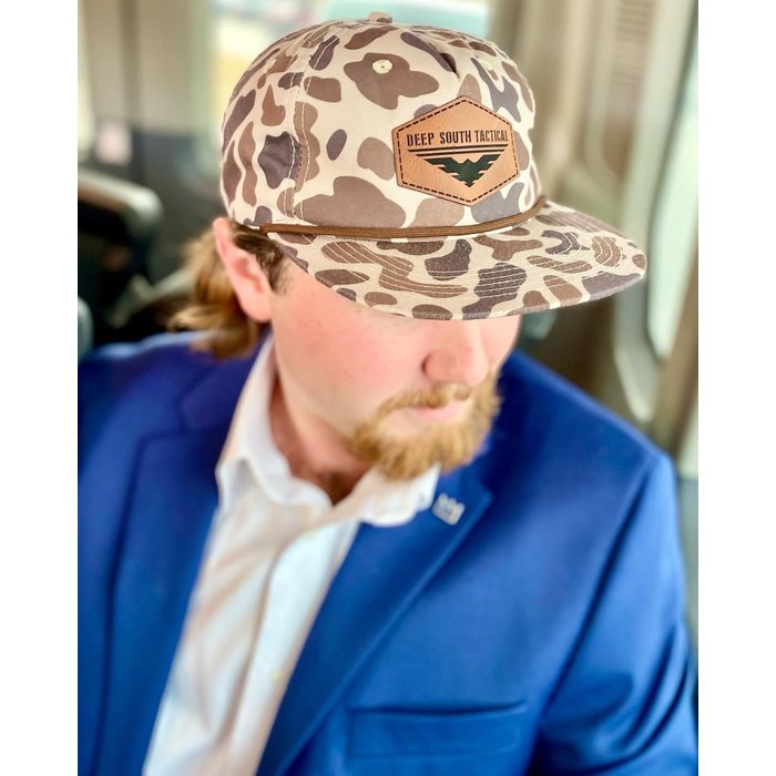 DST - Leather Patch Rope Hat - Brown/Tan Old CAMO