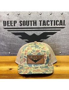  DST - Leather Patch Trucker Hat - Green/Brown/Tan CAMO