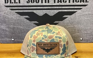  DST - Leather Patch Trucker Hat - Green/Brown/Tan CAMO