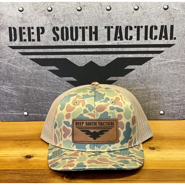 DST - Leather Patch Trucker Hat - Green/Brown/Tan CAMO
