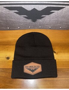 DST  Logo Leather Patch Beanie Hat - BLACK