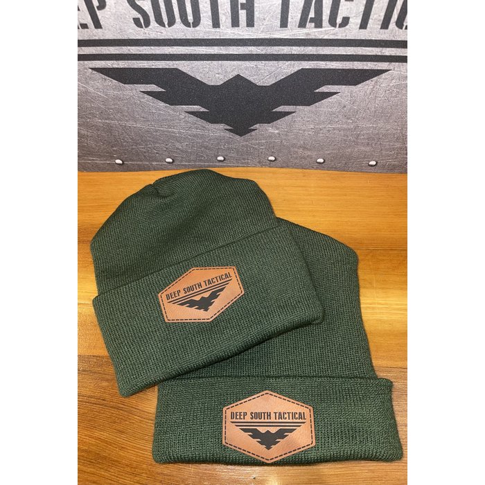 DST Logo Leather Patch Beanie Hat - GREEN