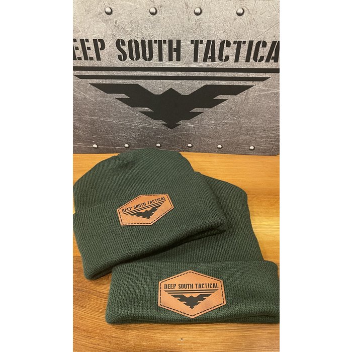 DST Logo Leather Patch Beanie Hat - GREEN