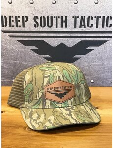  DST Logo Leather Patch Mossy Oak Green / Camo Trucker Hat Snap Back