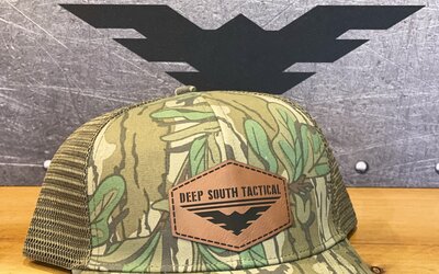  DST Logo Leather Patch Mossy Oak Green / Camo Trucker Hat Snap Back