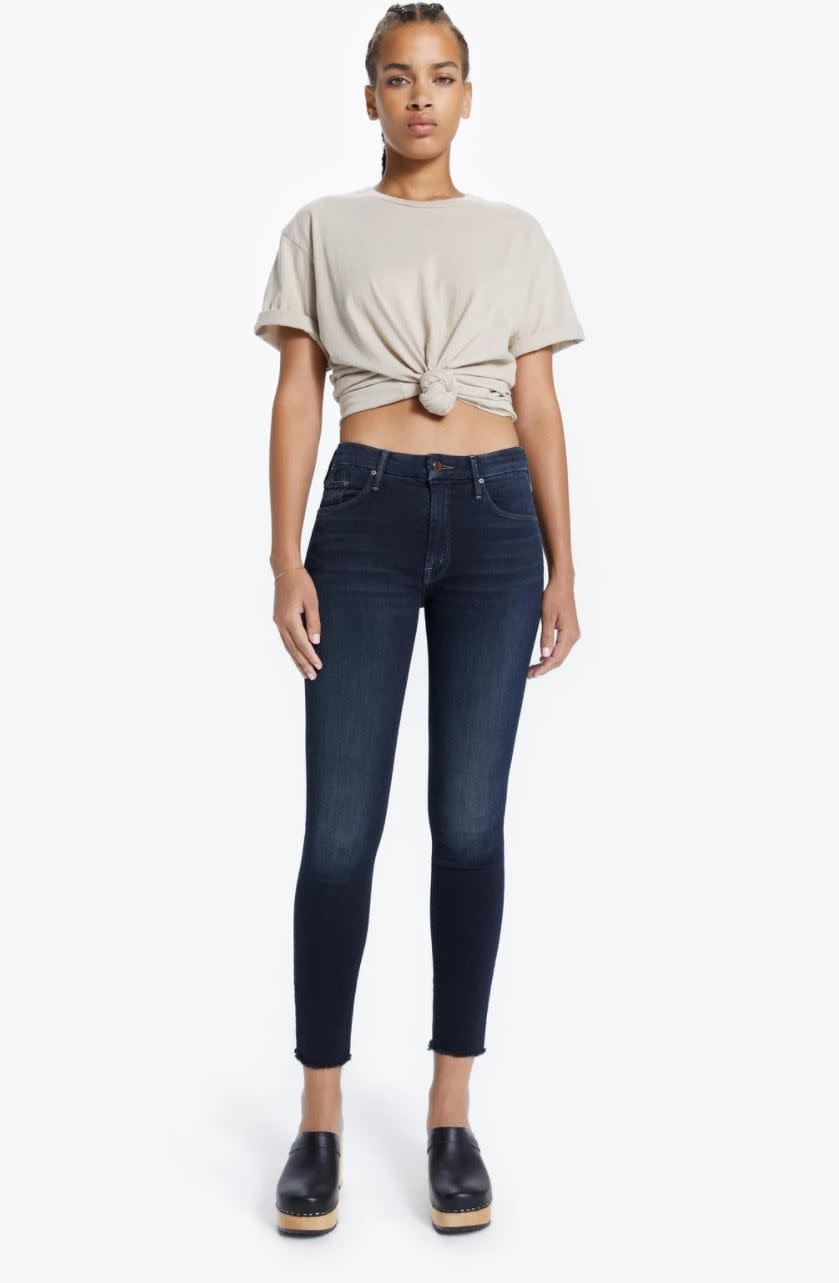 mother denim looker ankle fray