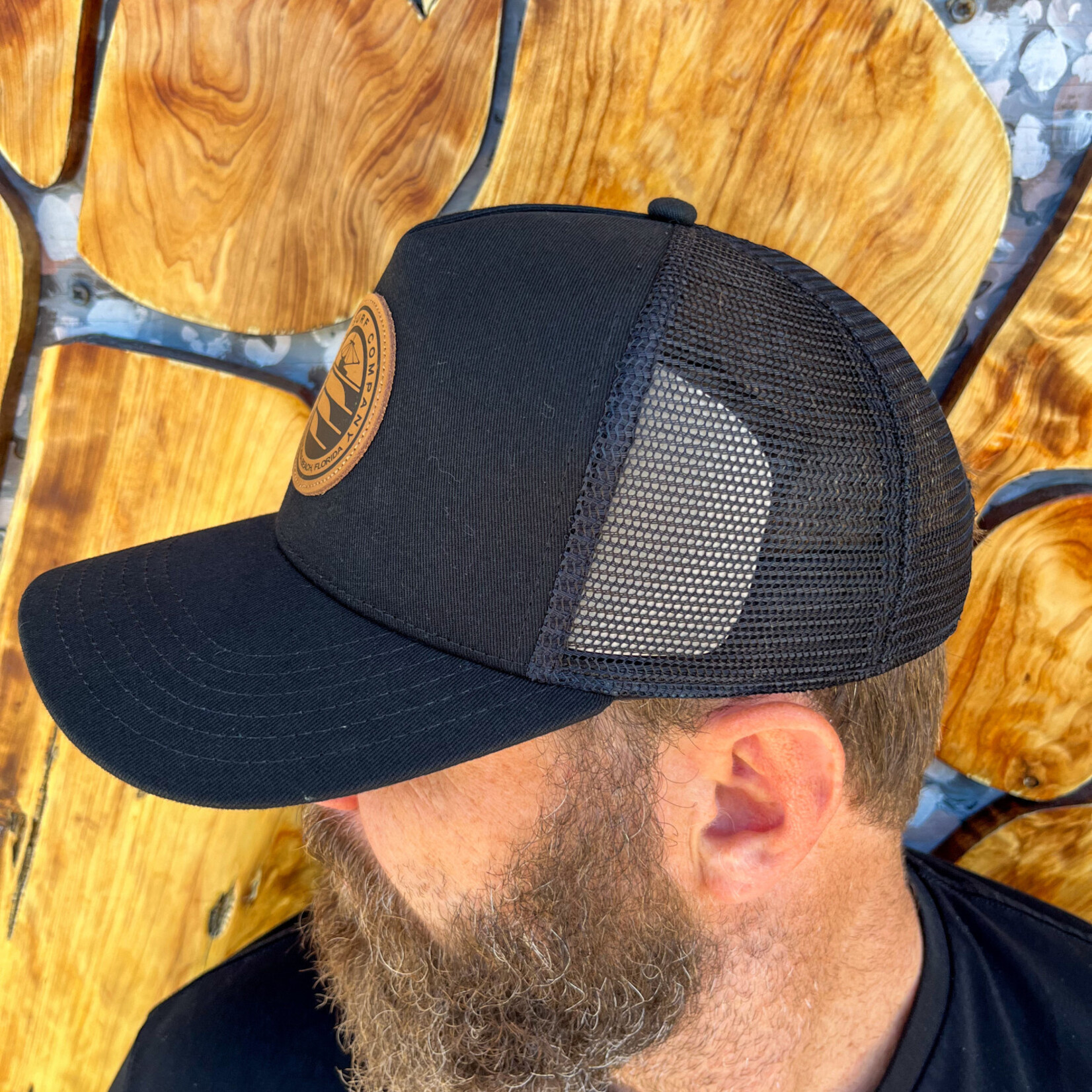 AMELIA SURF CO. HAT ASC LOCALS LEATHER PATCH PUKKA TRUCKER BLACK
