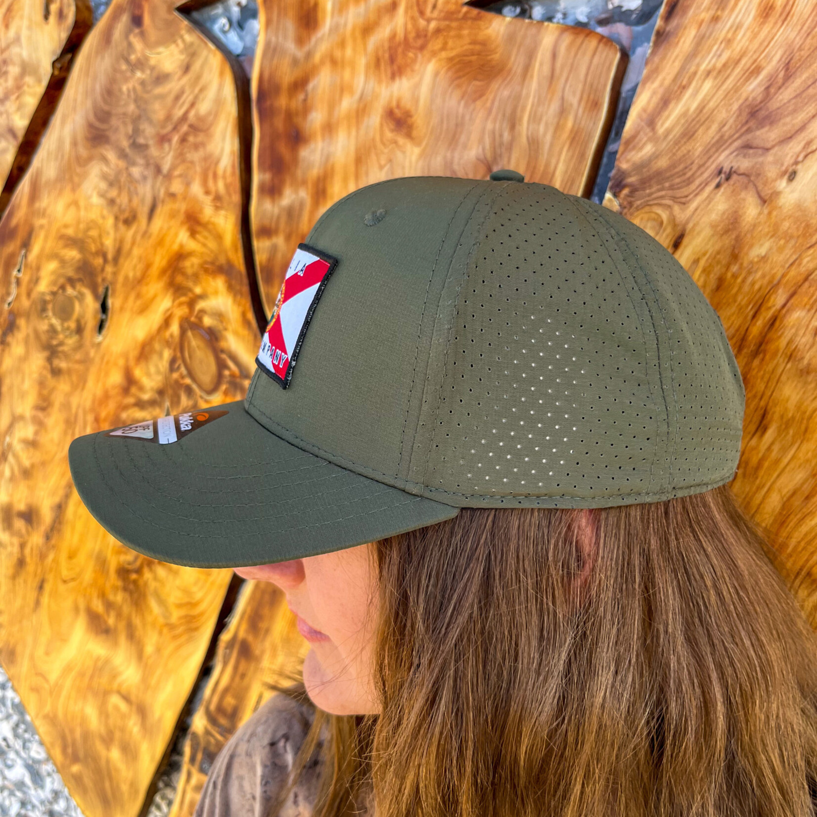 AMELIA SURF CO. HAT ASC FLORIDA FLAG PUKKA TECH  HAT GREEN