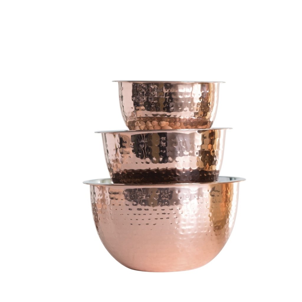 Creative Co-Op BOWLS Hammered Stainless Steel  Copper Set of 3
