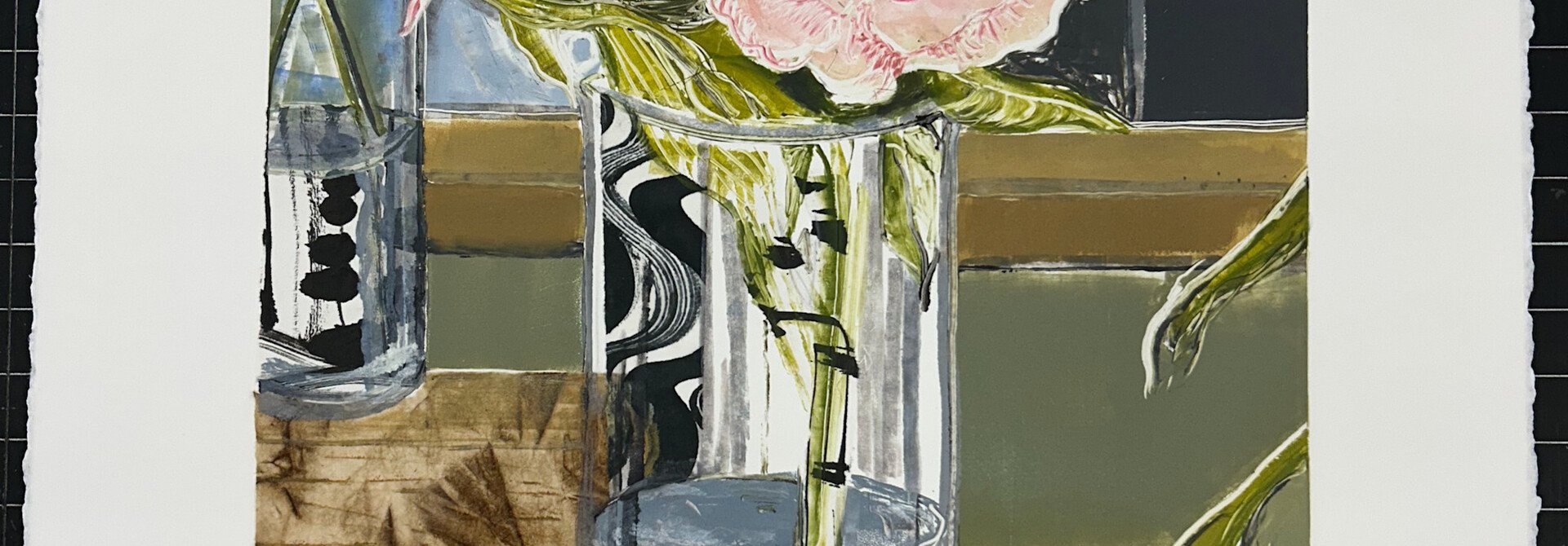Peonies in Glass at the Market (Large Monotype)