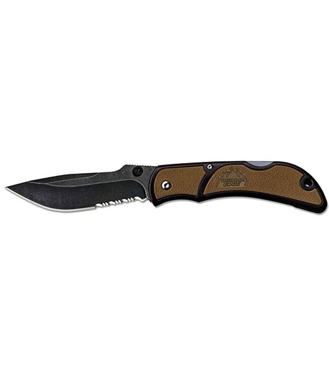 Outdoor Edge Outdoor Edge 3.3" Folding Knife Brown w/ 50% Blackstone Cerakote Serrated Blade