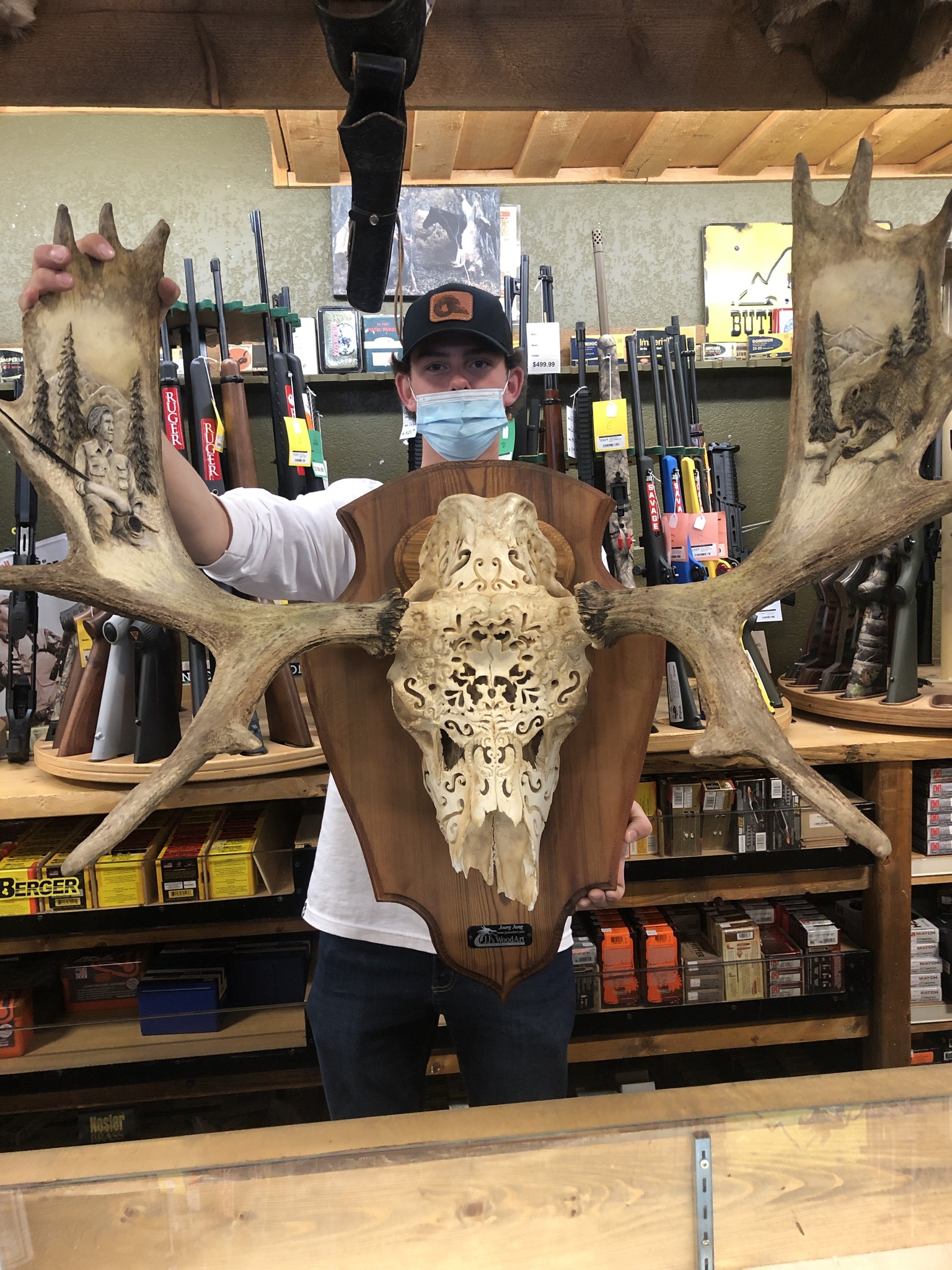 JJ's Wood Art Carved Moose Skull