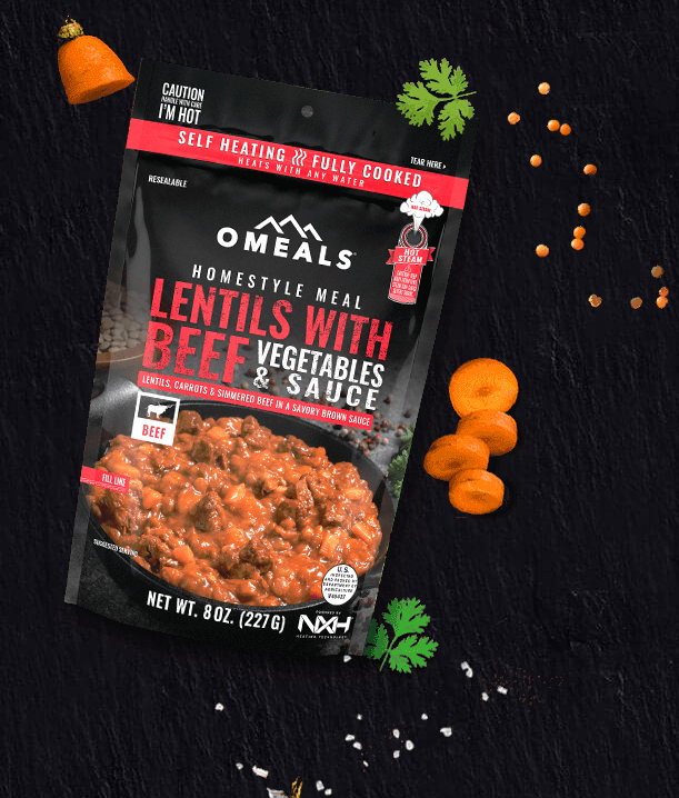 Omeals Omeals Self Heating Meal Lentils w/Veggies Beef and Sauce Omeals Omeals Self Heating Meal Lentils w/Veggies Beef and Sauce