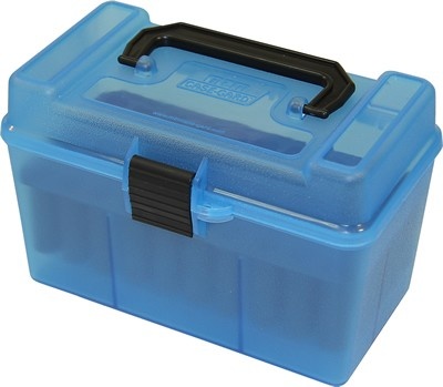 MTM Clear Blue R-100-24 - Deluxe Ammo Box 100 Round Handle 22-250 to 458 Win MTM Clear Blue R-100-24 - Deluxe Ammo Box 100 Round Handle 22-250 to 458 Win