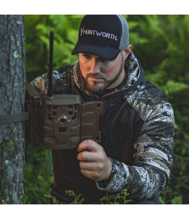 Huntworth Mens Performance Fleece Hoodie Charcoal Grey/Disruption Camo