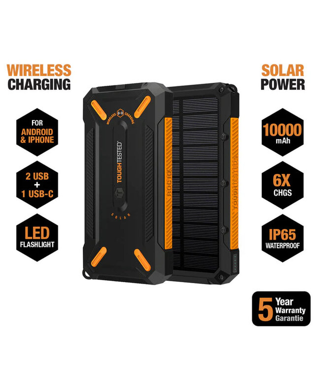 ROC10 10,000mAh Solar Power Bank & Wireless Charger