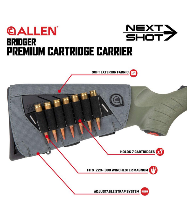 Allen Next Shot Bridger Premium Buttstock Cartridge Carrier Grey