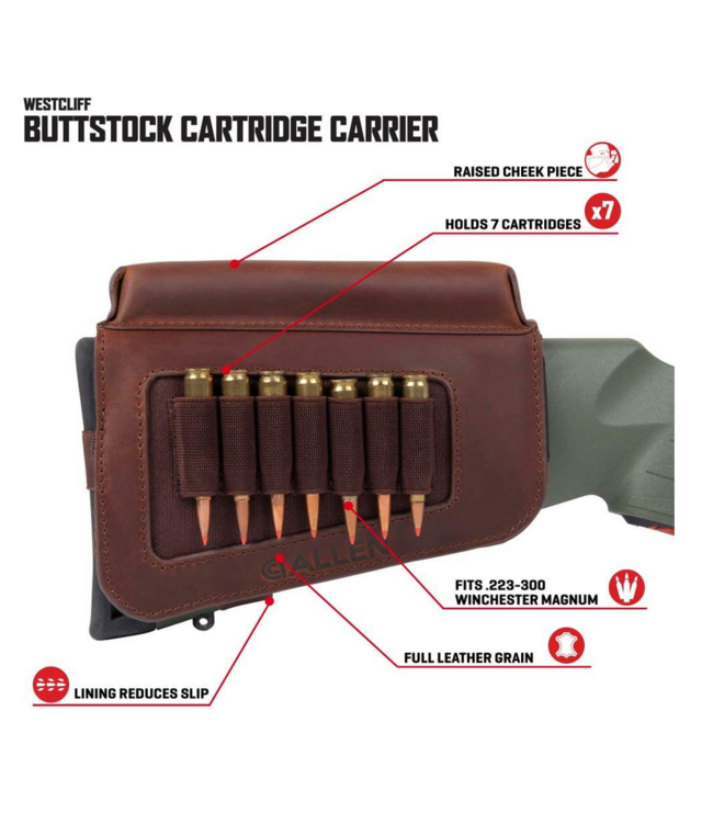 Allen Westcliff Leather Buttstock Cartridge Carrier & Cheek Piece  Brown
