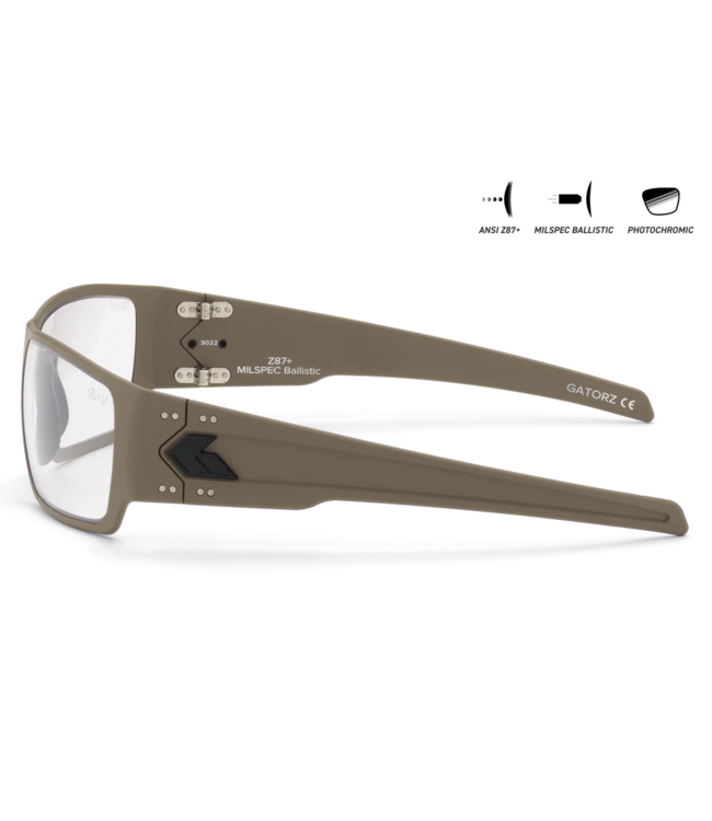 Gatorz Specter Sunglasses Tan Cerakote MILSPEC Ballistic Smoke w/ Anti-Fog Black Logo Tan