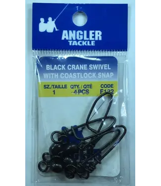 Angler F122-01 Black Crane Coastlock Snap #1  4pk