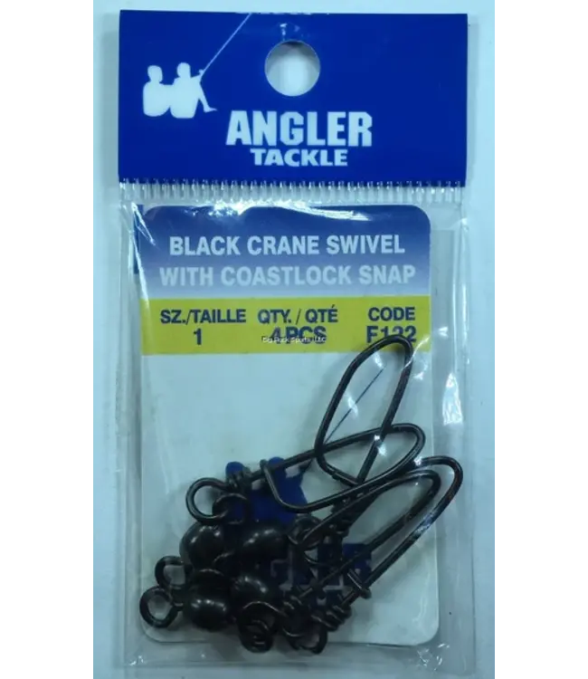 Angler F122-01 Black Crane Coastlock Snap #1, 4/pk