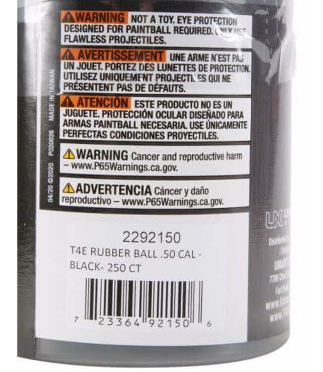 T4E Rubber Balls  Black .50 250 count countainer