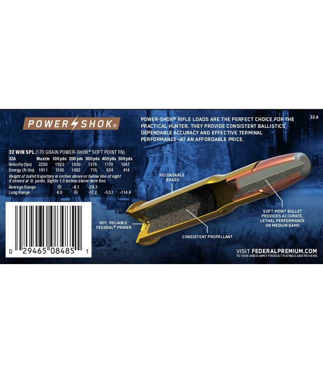 Power-Shok Ammunition 32 Win Special  170gr JSP