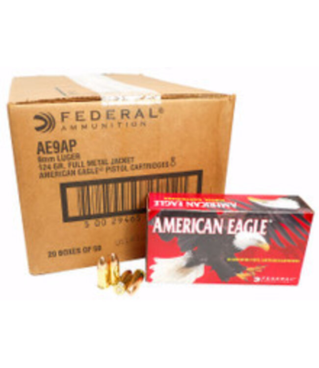 American Eagle Ammunition 9mm Luger  124gr FMJ  CASE 1000 rounds