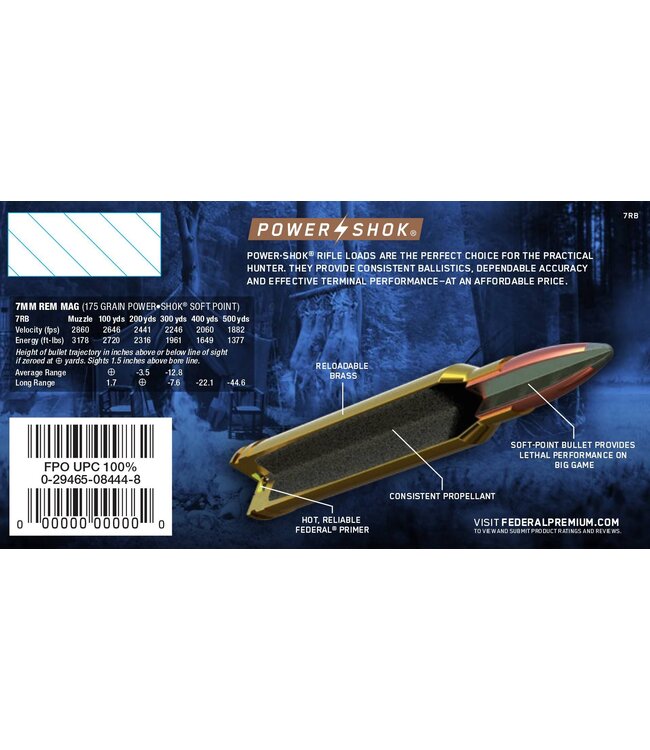 FEDERAL 7MM REM MAG 175gr POWER SHOK SP