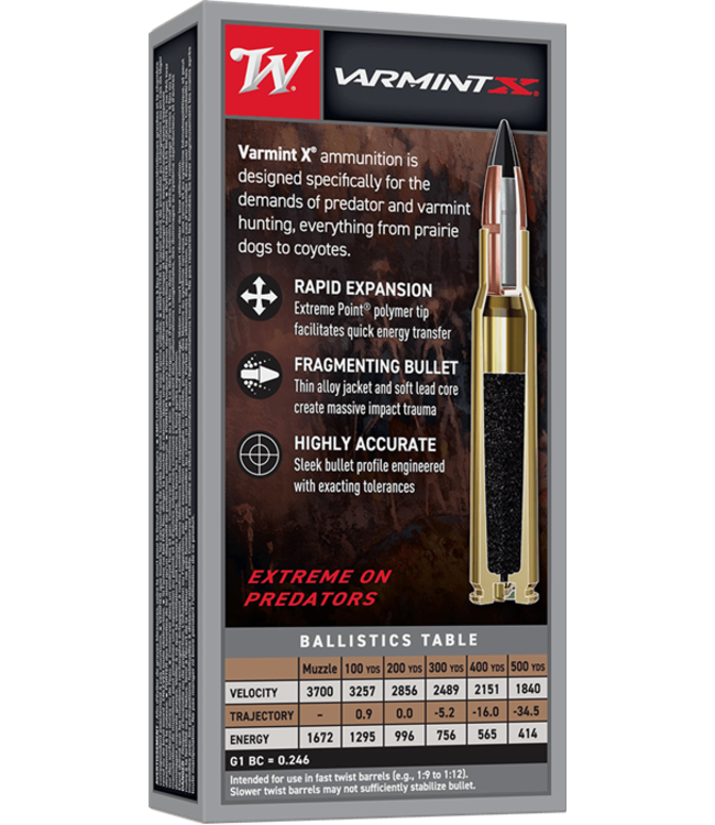 Winchester Varmint X Rifle Ammunition 22-250 Rem 55gr Poly Tip