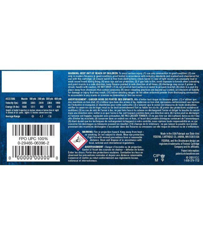 Ammo American Eagle 22-250 Rem 50gr JHP 20 Rnds