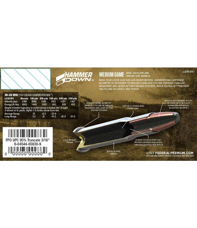 Ammo Premium HammerDown 30-30 Win 150gr BHP 20 Rnds