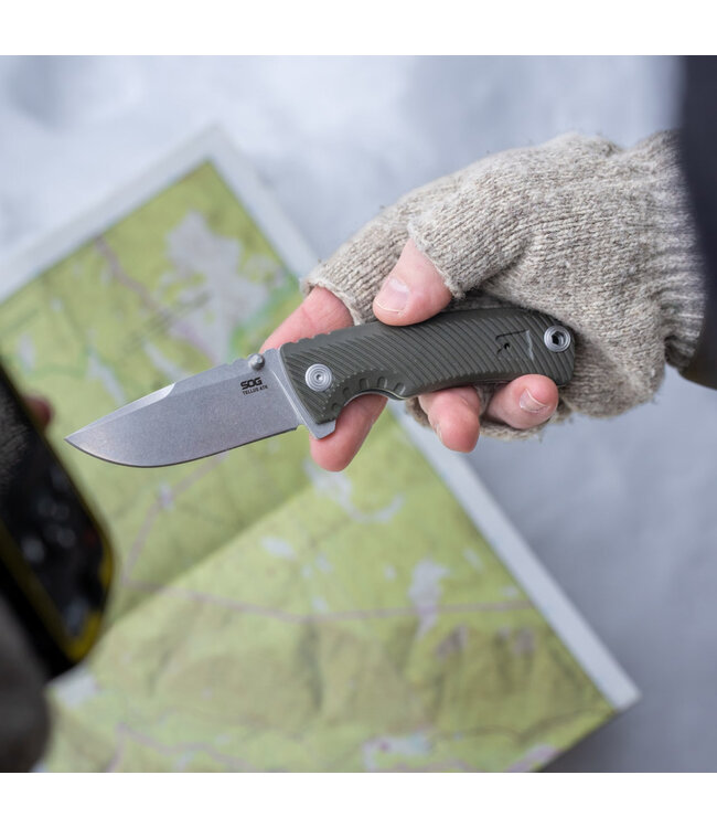 Tellus ATK Folding Knife Olive Drab Orange