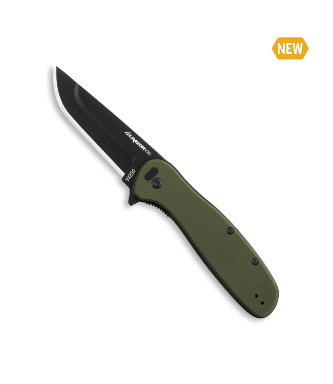 Outdoor Edge RAZOR VX2 Green G10 Blk Drop Point Spring Assist