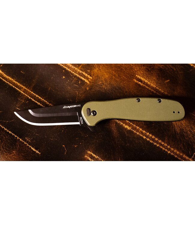 Outdoor Edge RAZOR VX2 Green G10 Blk Drop Point Spring Assist